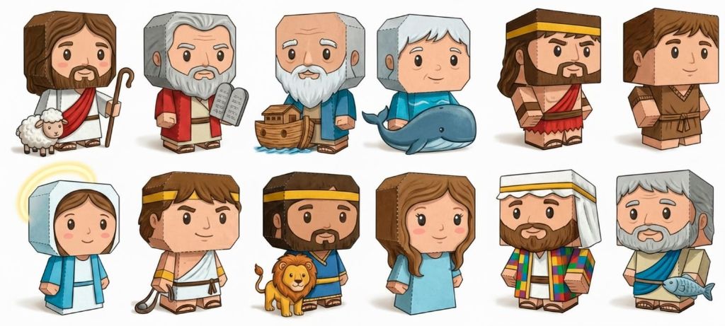Personajes bíblicos en paper toy: Jesús, Moisés, Noé, Jonás y más